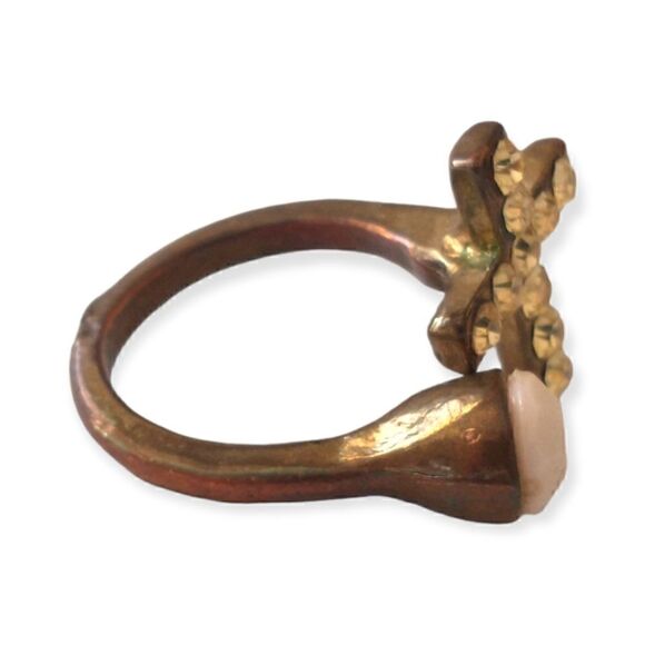 Brass Cross Open Ring Sz 5.5 or 6 Goth Handmade Rhinestone Victorian Religious - Picture 4 of 16